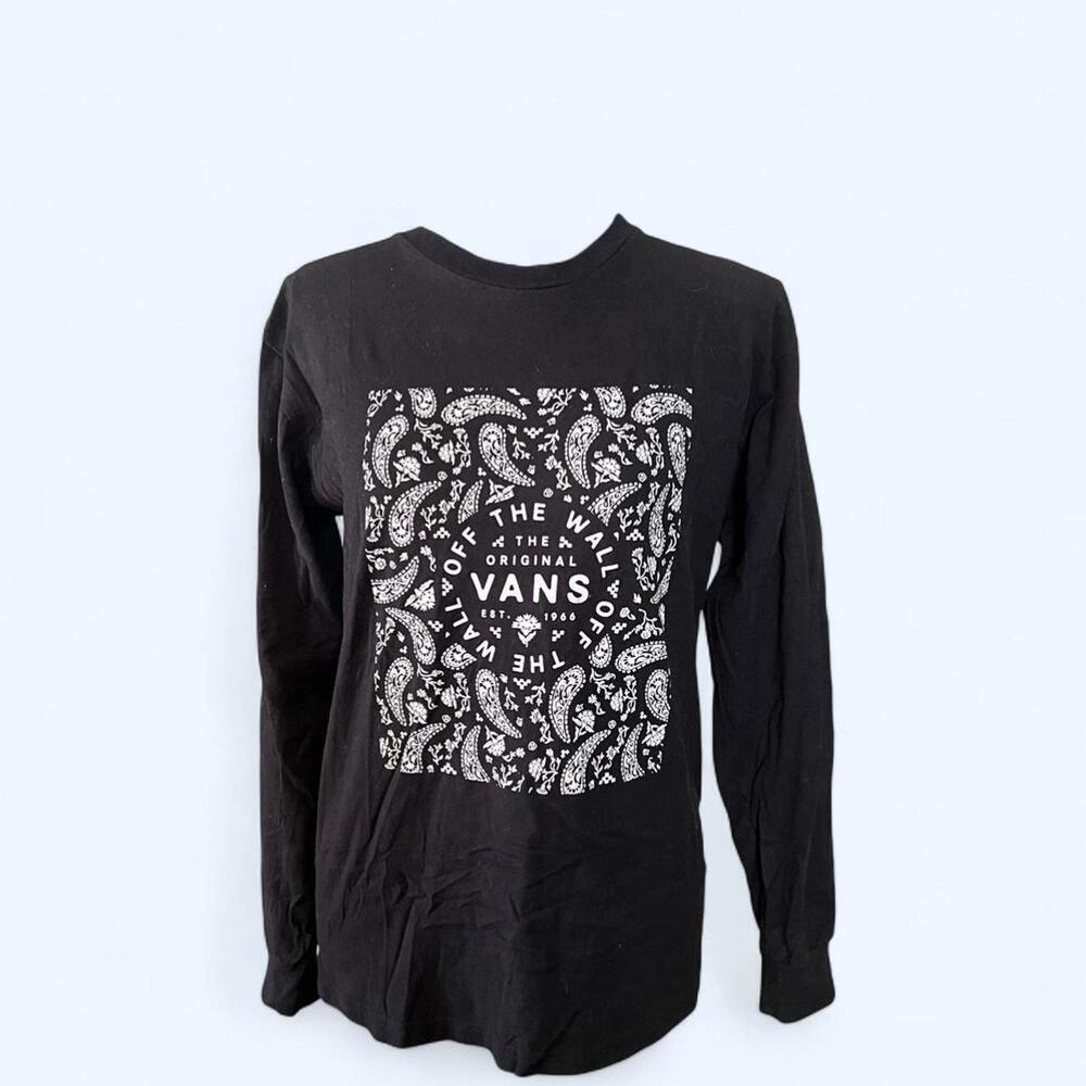 Vintage Y2K Vans black bandana print long sleeve cotton shirt Size Small